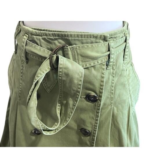 J. Crew Denim Utility Wrap Skirt Sz 8 Olive Green A-line Belted Pleated Pockets - Picture 2 of 7